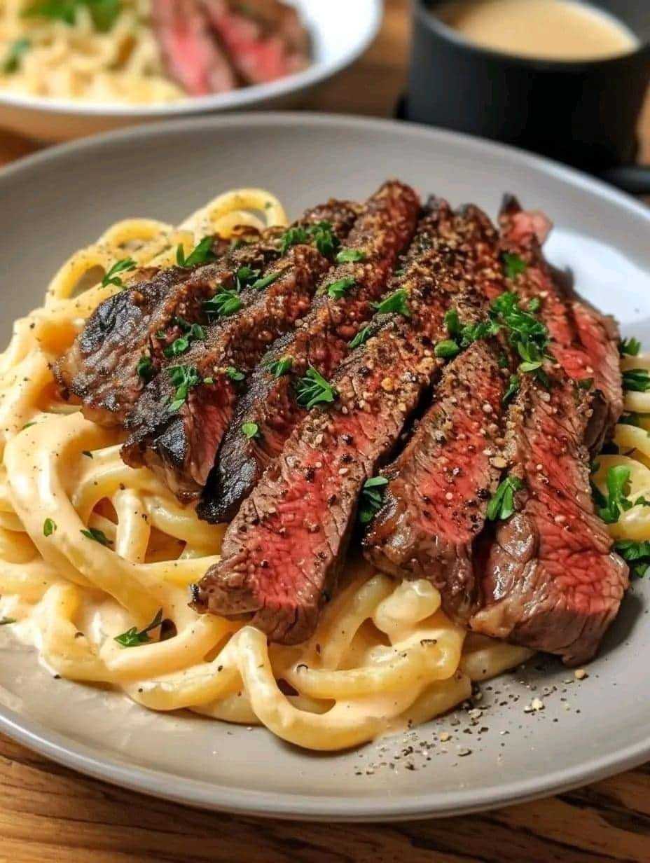 Spicy Cajun Steak with Creamy Alfredo Pasta