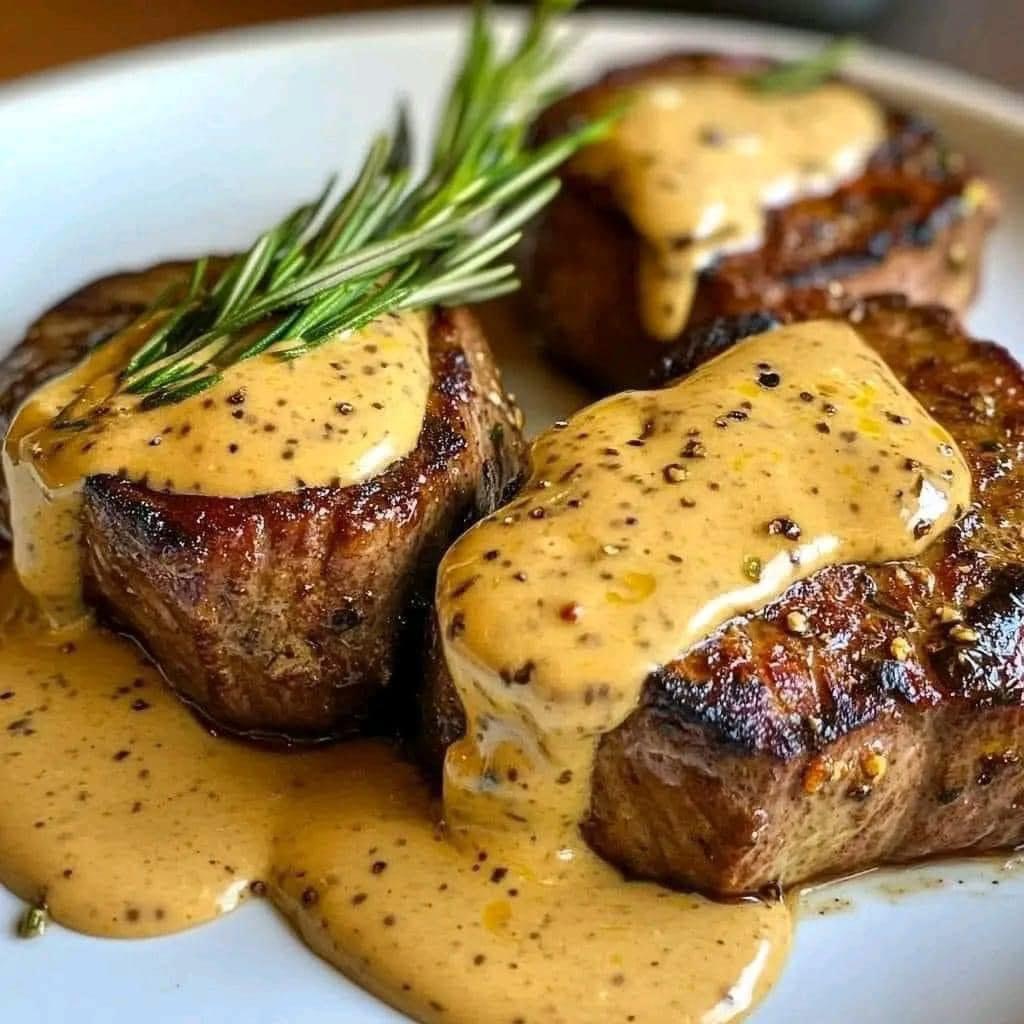 Filet Mignon with Creamy Parmesan Mustard Sauce