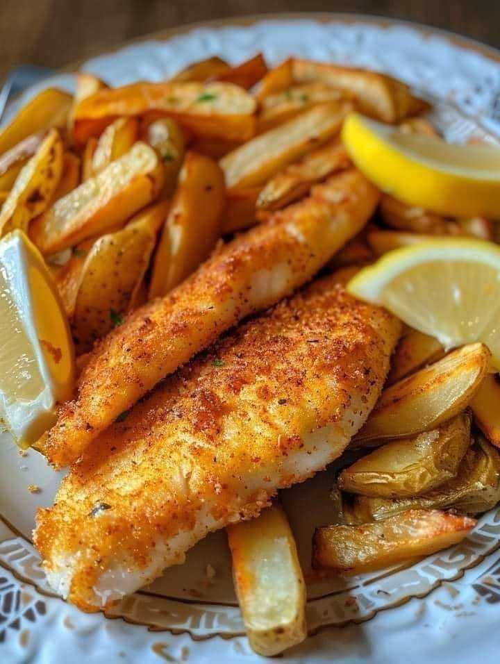 CRUNCHY FISH FINGERS WITH POTATO WEDGES