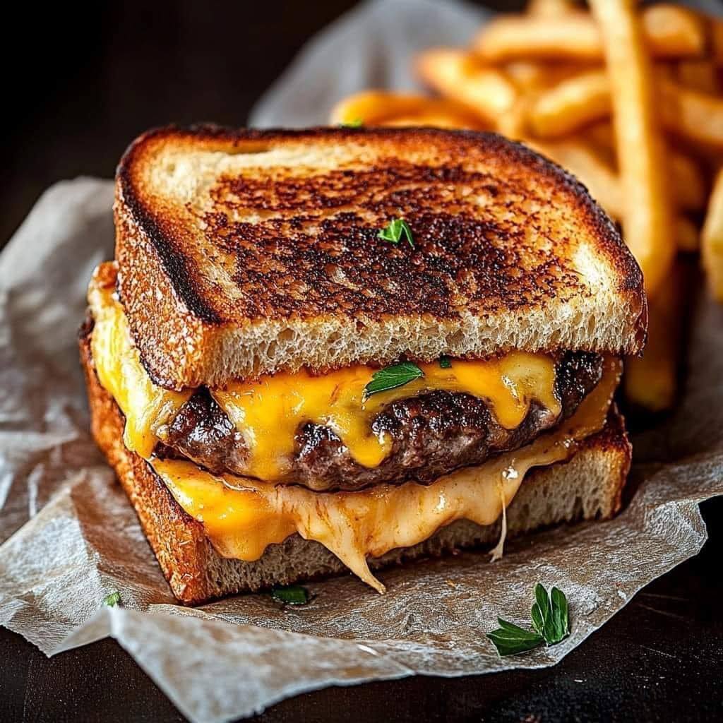 Cheesy Burger Grilled Cheese Sandwich