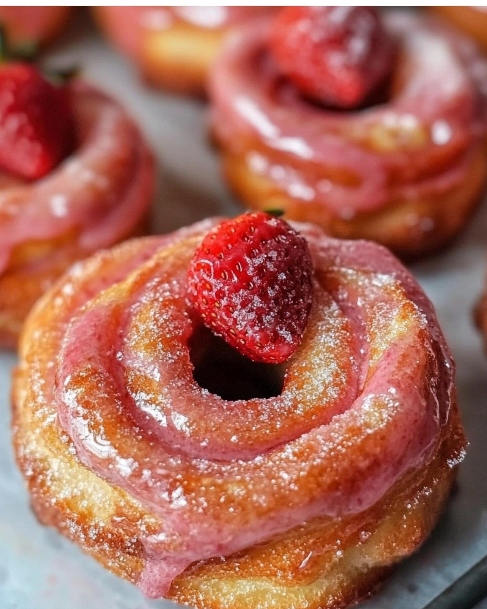 Strawberry Glazed French Crullers