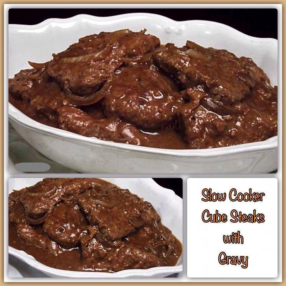 SLOW COOKER CUBE STEAKS WITH GRAVY