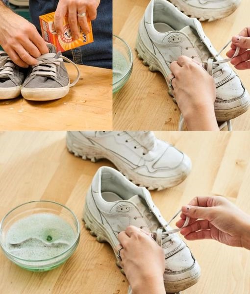 Take some baking soda or vinegar. I’ll show you how to make your shoes smell like new after one night