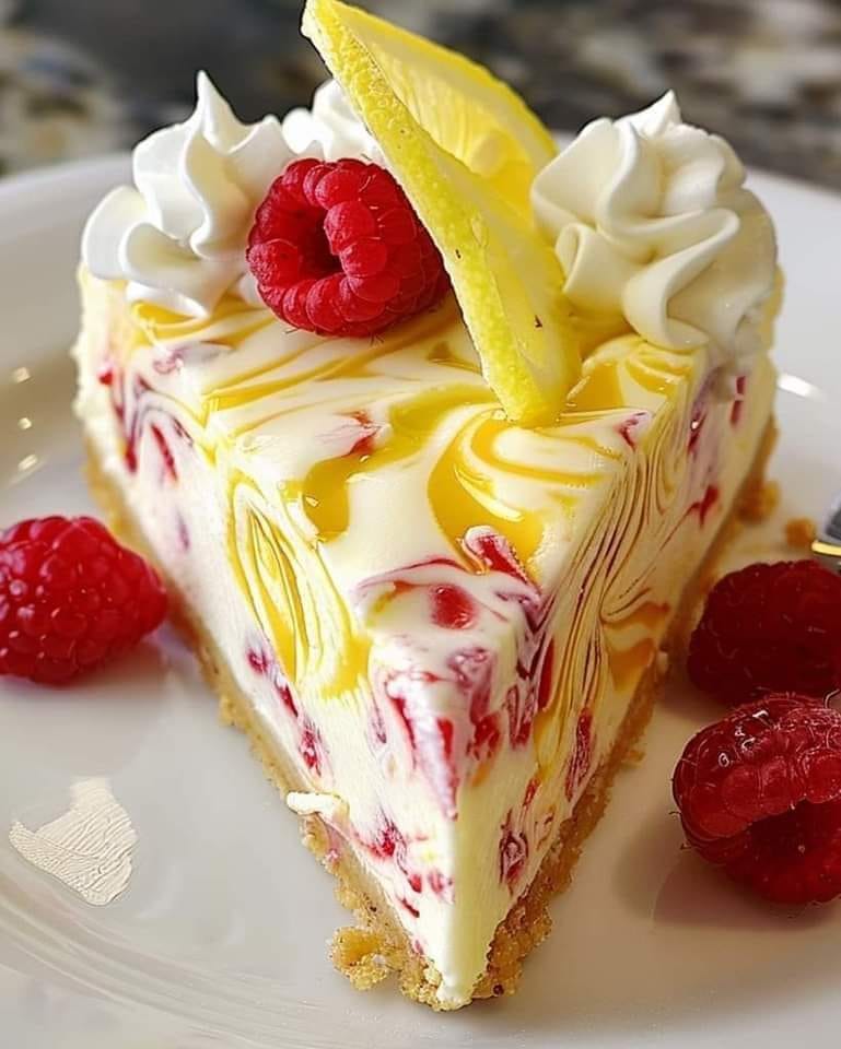 Luscious Lemon Raspberry Swirl Cheesecake