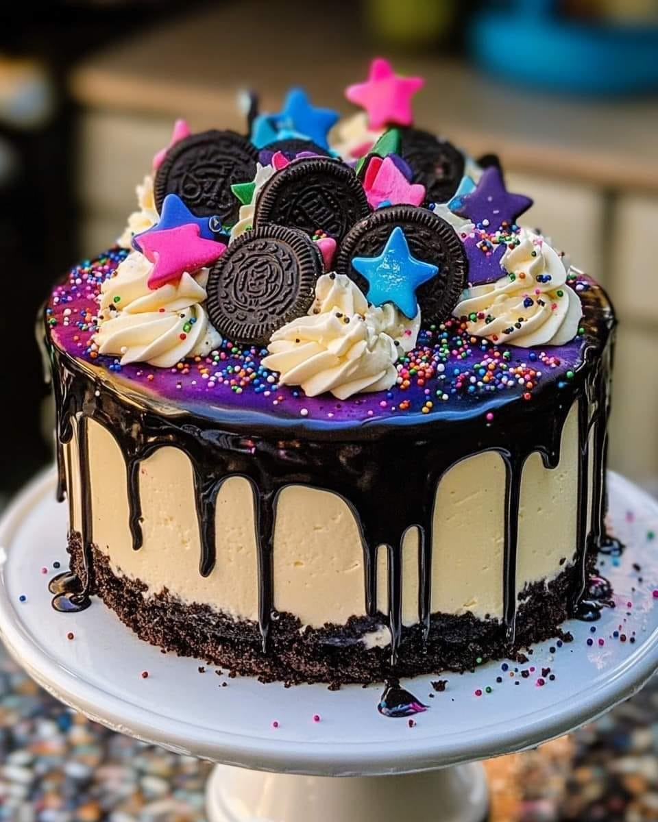 Galaxy Oreo Cheesecake Drip Cake