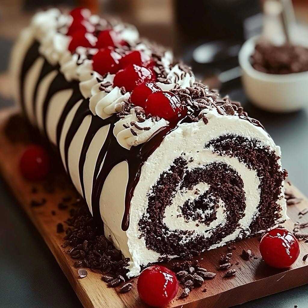 Elegant Black Forest Roll Cake