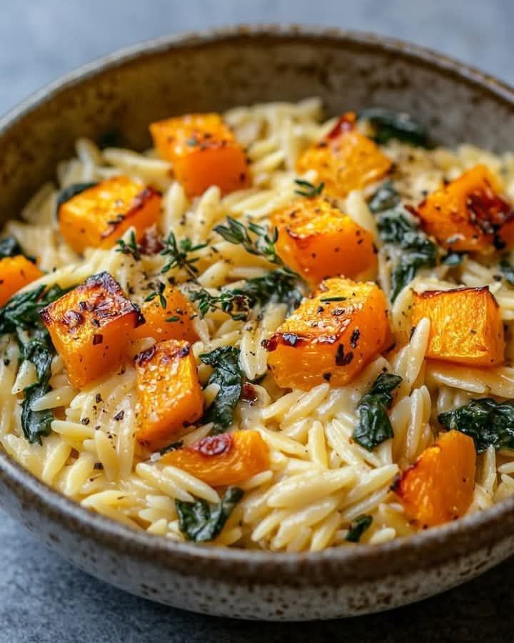 Creamy Orzo with Roasted Butternut Squash and Spinach